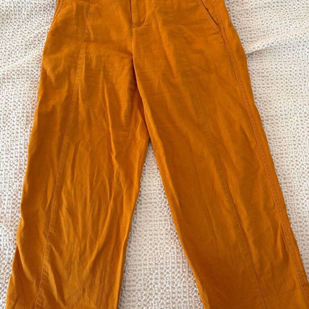 Vince High Waisted Cropped Wide Leg Pants in Marigold 0 cotton/linen